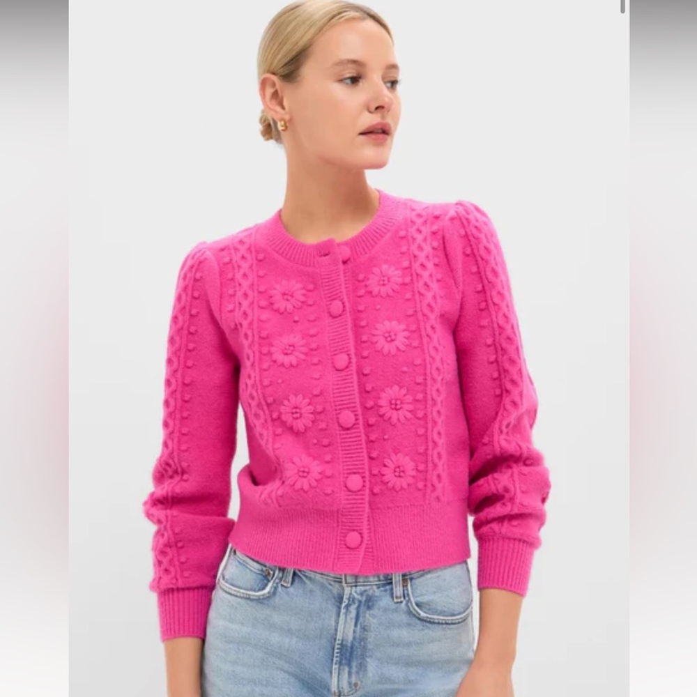 Hot Pink Embroidered Floral Frankie Cardigan (Hyacinth House) NWT